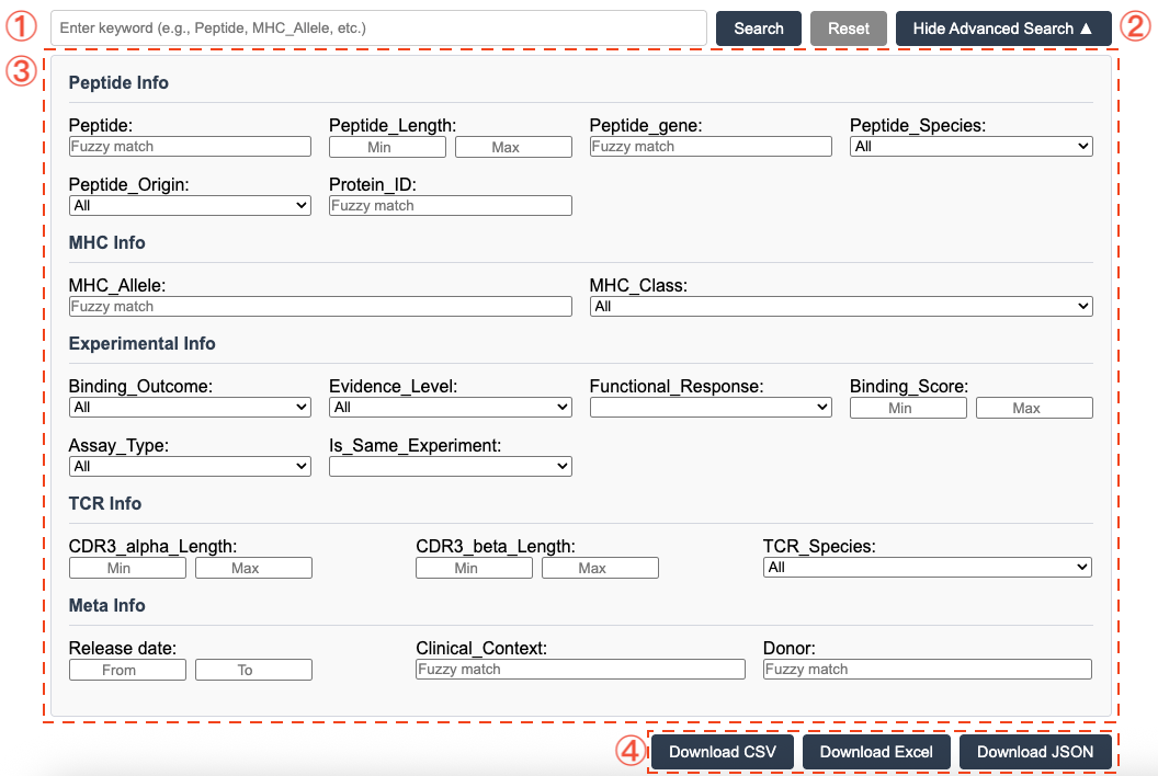 Dataset search and advanced filters
